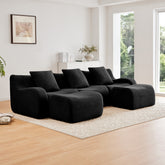 U-shaped Soft Teddy Fabric Boneless Sofa, Assembly Chaise,No Assembly Required Curved Armrest,Anti-Slip Design 32D High Density Sponge Streamlined Design,Fits Living Rooms Reading Nook,Black