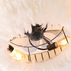 20" Feather-Dressed Caged Ceiling Fans with Remote, Flush Mount Ceiling Fan with Light, Chandelier Fan 6 Speed DC Motor Reversible Ceiling Fan For Living Room Bedroom.--NOT INCLUDED BULBS