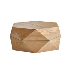 36.61'' Retro Style Polygon Flip Top Coffee Table, with Flip Top for Convenient Access, Hidden Storage, Solid Wood Veneered Drum Coffee Table with Storage for Living Room, Bedroom and Office, Natural