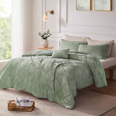 3 PCS Twin/Twin XL Velvet Duvet Cover Set with Throw Pillow Green