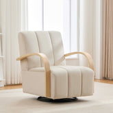 30.7"W Modern Upholstered 360° Swivel Accent Chair with Solid Wood Armrests and Comfy Channel Tufted Lounge Reading Chair, Single Sofa Armchair for Hotel Bedroom Living Room Office and Bedroom. Beige