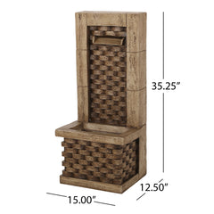 35.25" High Hand Crafted Weather Resistant Floor Fountain with Light, Light Brown