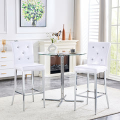 A set of 2 white vintage crocodile leather bar chairs, featuring crystal clasp design and synthetic leather design, adding a touch of elegance and mystery to the dining area