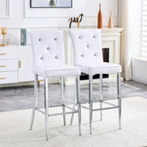 A set of 2 white vintage crocodile leather bar chairs, featuring crystal clasp design and synthetic leather design, adding a touch of elegance and mystery to the dining area