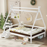 Full House Platform Bed with Stairs, Solid Wood Twin Bed Frame, Low Profile and Childlike Fun Design, White