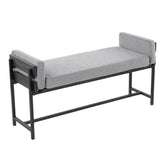 Kari 18" Farmhouse Bench with Black Metal, Grey Wood and Light Grey Fabric by LumiSource