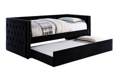 Transitional Style Daybed With Trundle Padded Button Tufted Upholstery Nailhead Trim Included Slat Kit Tuxedo Design Black Finish