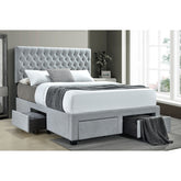 Newport Light Grey Upholstered 4-Drawer Tufted Storage Eastern King Bed