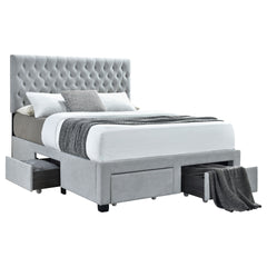 Newport Light Grey Upholstered 4-Drawer Tufted Storage Eastern King Bed