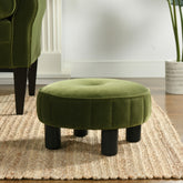 Riley 16" Round Footstool Ottoman, Olive Green Performance Velvet