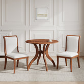 Walnut Dining Table Set:39.4" Round Table + 2 Chairs - Traditional Solid Wood Kitchen Set with Inlaid Tabletop, Elegant Curved Legs for Dining Room