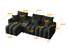 91.7" Premium Teddy fabric Sofa, Modern Sectional Cloud Sofa with Console,USB charger,,Cup Holder Storable Indoor Funiture for Living Room,Apartment, Black