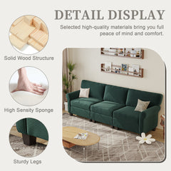 94" 3-Seater Corduroy Sofa Couch with Deep Seats,Thickened High-Rebound Sponge & Armrests, Removable Cushions, Sturdy Composite Board+Solid Wood Frame for Living Room, Bedroom, Apartment and Office.
