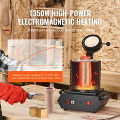 Gold Melting Furnace, 1350W, 2102 ℉ Max Temperature, Digital Electric Melting Furnace with 1 kg and 3 kg Ceramic Crucibles, Crucible Tongs, and Gloves, for Gold, Silver, Aluminum, Copper