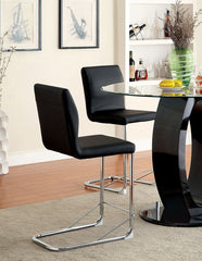Modern Elegance Black Color Leatherette 2pcs Counter Height Dining Chairs Chrome Metal Legs Dining Room High Chairs