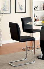 Modern Elegance Black Color Leatherette 2pcs Counter Height Dining Chairs Chrome Metal Legs Dining Room High Chairs