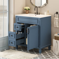 30" Bathroom Vanity with Ceramic Sink, Small Bathroom Sink Cabinet, Modern Cabinet with 2 Drawers and Adjustable Shelf