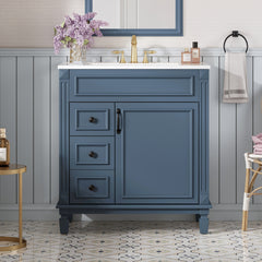 30" Bathroom Vanity with Ceramic Sink, Small Bathroom Sink Cabinet, Modern Cabinet with 2 Drawers and Adjustable Shelf