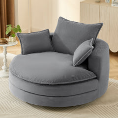 360° Swivel Sofa Chair Accent Barrel Chair 57.5" Swivel Round Chair with Dual-layer Cushion Design and 3 Removable Pillows for Living Room, Bedroom, Office and Hotel, Grey