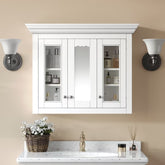 35" Bathroom Medicine Cabinet with Mirror, 5 Closed & Adjustable Shelves, Bathroom Wall Mounted Storage Cabinet with Glass Doors