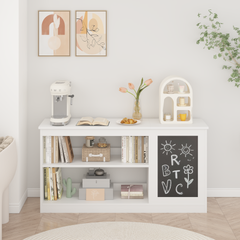3-in-1 Kids Bookshelf and Toy Storage Cabinet with Chalkboard – Modern White Organizer for Playroom