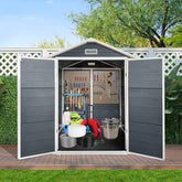 6ft x 6ft Plastic Outdoor Storage with Floor and Lockable Door Plastic Garden Shed for Backyard, Lawn, Cold Grey
