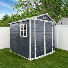 6ft x 6ft Plastic Outdoor Storage with Floor and Lockable Door Plastic Garden Shed for Backyard, Lawn, Cold Grey