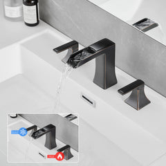 Bathroom Faucets for Sink 3 Hole ORB 8 inch Widespread Bathroom Sink Faucet with Pop Up Drain Double Lever Handle Faucet Bathroom Vanity Faucet Basin Mixer Tap Faucet with Hose