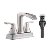 Brushed Nickel Bathroom Faucet - 4 Inch Centerset Waterfall Faucet With 2 Handles, 360 Degree Swivel Spout, 3 Hole Sink, Pop Up Drain