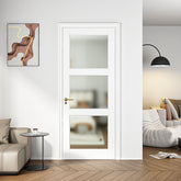 28" X 80"3-Lite French Interior Tempered Frosted Glass Door Slab for Pantry Doors, French & Pocket Doors, Solid Core Interior Door w/o Hardware Kit, Prehung Jamb or Borehole, White