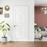 28" X 80" Primed Slab Door 6-Paneled Solid Core Wood Standard Door for Pantry Doors, French Doors, Pocket Doors Without Hardware Kit