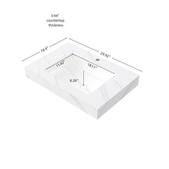 30" MURI Carrara White Sintered Stone Countertop and Undermount Ceramic Basin with One Standard Pre-drilled Faucet Hole, NO Cabinet, NO Faucet and Sink Cover