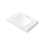 30" MURI Carrara White Sintered Stone Countertop and Undermount Ceramic Basin with One Standard Pre-drilled Faucet Hole, NO Cabinet, NO Faucet and Sink Cover