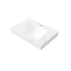 30" MURI Carrara White Sintered Stone Countertop and Undermount Ceramic Basin with One Standard Pre-drilled Faucet Hole, NO Cabinet, NO Faucet and Sink Cover