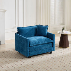 Cloud Sofa Single Seat (Ottoman is not included), Modern Sectional Couch, for Living Room Bedroom and Apartment, Comfy Double Layer Upholstered Seat Cushion, Breathable Chenille Fabric, Blue