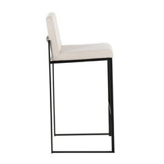 Fuji Contemporary High Back Barstool in Black Steel and Beige Fabric by LumiSource - Set of 2