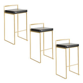 Fuji 30" Contemporary Barstool in Gold with Black Faux Leather by LumiSource - Set of 3