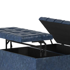 Harrison 36 inch Wide Coffee Table Storage Ottoman in Denim Blue Vegan Leather