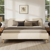 Roman Curved Headboard Upholstered Platform Bed, King, Oatmeal Light Beige Chenille