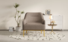 Modern Accent Chair Upholstered Armchair Single Sofa Chair with Curved Backrest and Gold Metal Legs for Living Room, Bedroom or Reading Corner, Brown