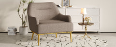 Modern Accent Chair Upholstered Armchair Single Sofa Chair with Curved Backrest and Gold Metal Legs for Living Room, Bedroom or Reading Corner, Brown