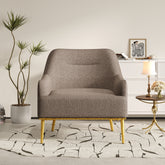 Modern Accent Chair Upholstered Armchair Single Sofa Chair with Curved Backrest and Gold Metal Legs for Living Room, Bedroom or Reading Corner, Brown