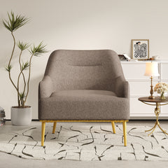 Modern Accent Chair Upholstered Armchair Single Sofa Chair with Curved Backrest and Gold Metal Legs for Living Room, Bedroom or Reading Corner, Brown