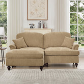 Elegant Mid Century Large Two Seater Modular L Shaped Sofa Couch with Flared Arms and Removable Ruffles Pleats Skirts and Spindle Legs, Comfy Chenille Loveseat Sofa with Movable Ottoman,Light Coffee