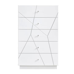 Glamorous White Finish 5-Drawers Storage Chest Bedroom Furniture 1pc Geometric Design Accents