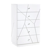 Glamorous White Finish 5-Drawers Storage Chest Bedroom Furniture 1pc Geometric Design Accents