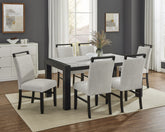 7pc Dining Set Contemporary Style White Faux Marble Rectangular Table Full Back Upholstered Chairs Light Gray Black Finish Dining Room Wooden Furniture