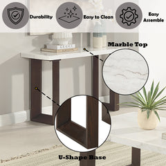 Edwyn White Natural Marble Top & Espresso Finish Sofa Table