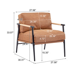 27.56" Modern Accent Chair with Plush Cushions, Minimalist Metal Frame, and Wooden Armrest Design – Perfect for Cozy Living Room, Bedroom, or Office Seating