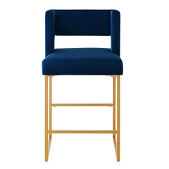 Modern Fashion Counter Height Bar Stools with Unique Square Open Backrest, Set of 2 Versatile Bar Chairs with Sturdy Iron Legs, 26" H Counter Height Chairs for kitchen islands, Navy /Gold